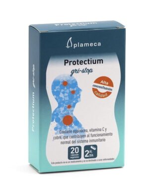 A fórmula Protectium Gri-stop é um antigripal muito completo que combate eficazmente os sintomas da gripe e resfriados, desde o primeiro dia. Tem ação antiviral e anti-inflamatória, ao mesmo tempo que favorece a expetoração, reduz a dor de cabeça e potencializa o sistema imunológico, proporcionando uma proteção total do aparelho respiratório. Contém equinácea que ajuda no bem-estar respiratório e mantém a saúde do sistema imunitário. Contém vitamina C e cobre, que contribuem para o funcionamento normal do sistema imunitário. A vitamina C ajuda também a reduzir o cansaço e a fadiga.