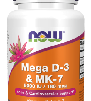 Mega Vitamin D-3 + Vitamin Mk-7 (5000 U.I. / 180 Mcg) 60 Cápsulas Vegetais Now