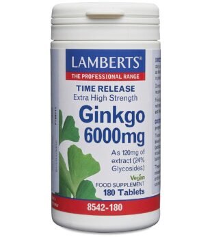 Ginkgo Biloba Extra Alta Potência 6000 Mg. 180 Comprimidos Lamberts