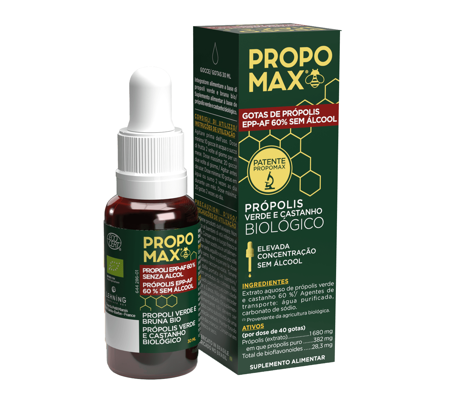PropoMax Gotas de Própolis EPP-AF 60% Sem Álcool Bio 30 Ml Lehning