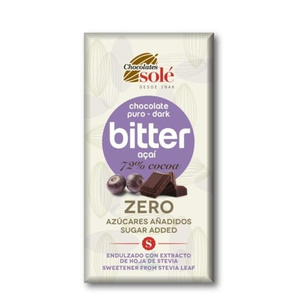 Chocolate Bitter 72% Cacau com Açaí 100 Grs Solé